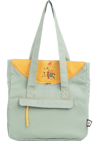Su Yeşili Küçük Prens Desenli Canvas Kumaş Omuz Çantası