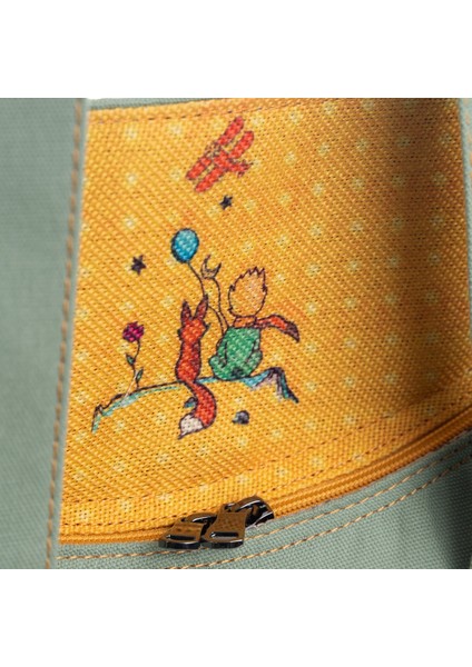 Su Yeşili Küçük Prens Desenli Canvas Kumaş Omuz Çantası modelleri