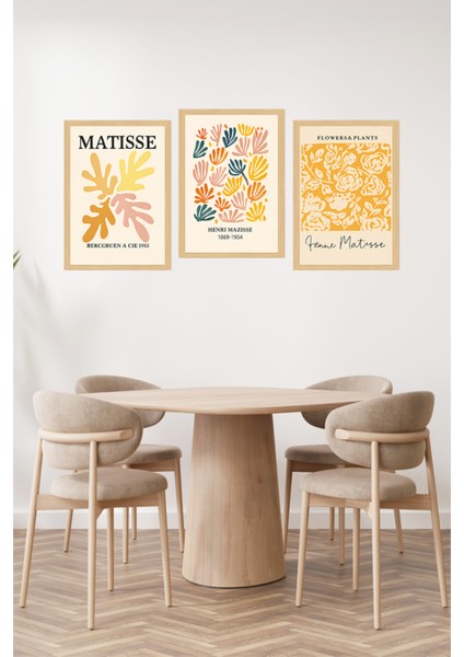 🖼️ Matisse Tarzı Renkli Bitki Desenli 3’lü Çerçeve Görünümlü Tablo Seti🌟 CRVS1164 13 x 17 fiyatları