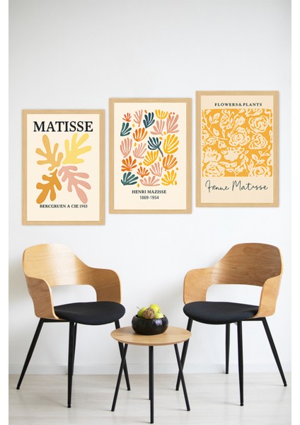 🖼️ Matisse Tarzı Renkli Bitki Desenli 3’lü Çerçeve Görünümlü Tablo Seti🌟 CRVS1164 13 x 17 modelleri