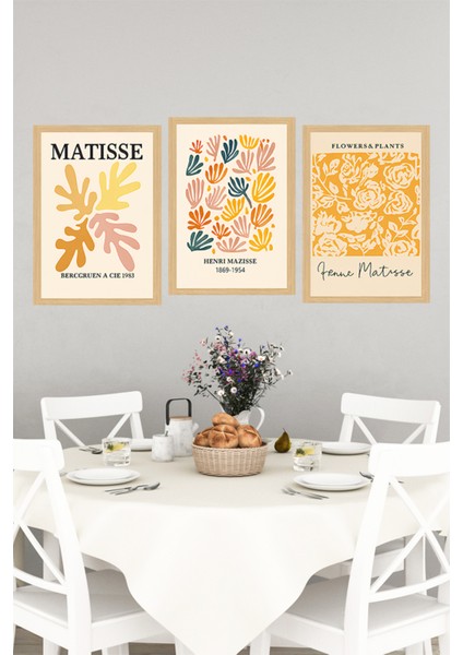 🖼️ Matisse Tarzı Renkli Bitki Desenli 3’lü Çerçeve Görünümlü Tablo Seti🌟 CRVS1164 13 x 17 indirimleri