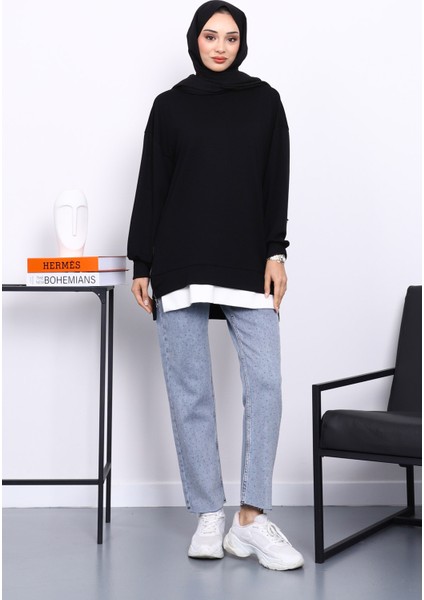 Siyah Bisiklet Yaka Yan Fermuarlı Tunik fiyatları