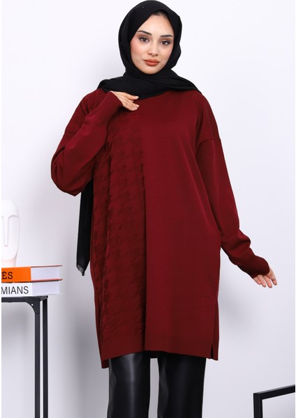 Bordo Soğuk İplik Merserize Triko Tunik