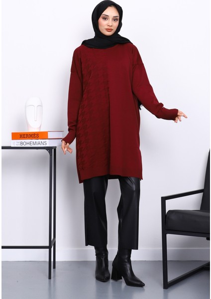Bordo Soğuk İplik Merserize Triko Tunik fiyatları