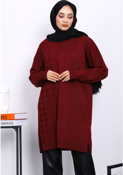 Bordo Soğuk İplik Merserize Triko Tunik modelleri