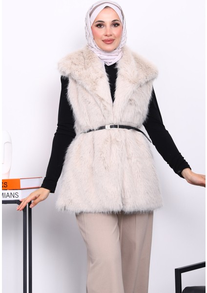 Taş Astarlı Kemerli Kürk Yelek