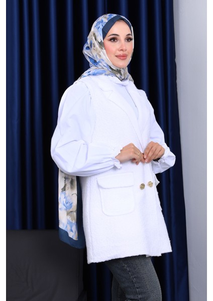 Ekru Düğmeli Buklet Yelek modelleri