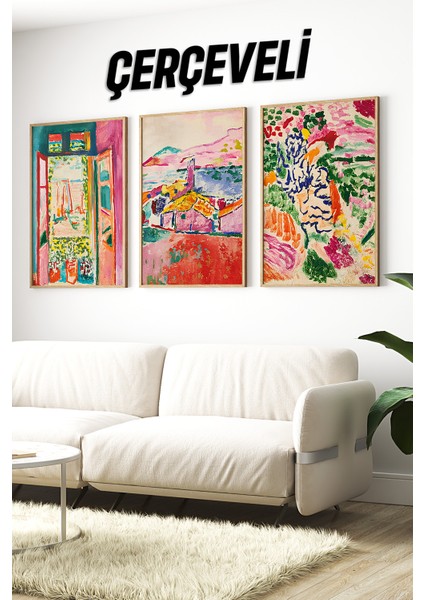 🌈 Renk Cümbüşü Soyut Manzara Temalı 3’lü Çerçeveli Tablo Seti🌿 CRV1170 23 x 32