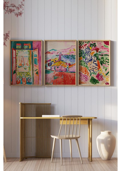 🌈 Renk Cümbüşü Soyut Manzara Temalı 3’lü Çerçeveli Tablo Seti🌿 CRV1170 23 x 32 fiyatları