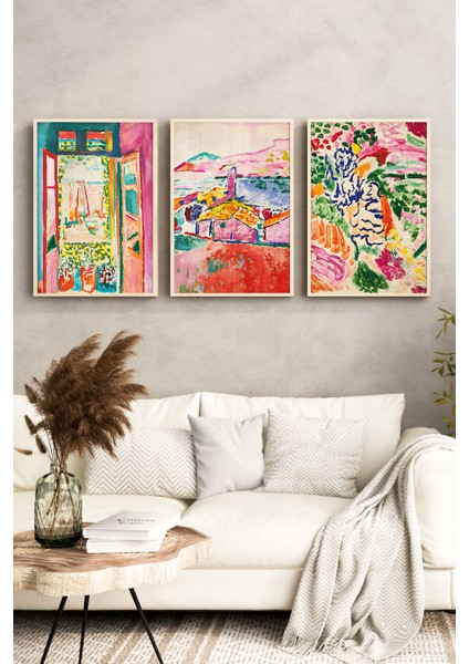 🌈 Renk Cümbüşü Soyut Manzara Temalı 3’lü Çerçeveli Tablo Seti🌿 CRV1170 23 x 32 fırsatları