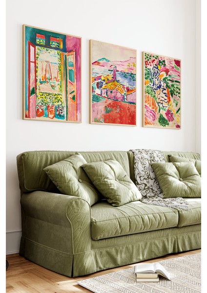 🌈 Renk Cümbüşü Soyut Manzara Temalı 3’lü Çerçeveli Tablo Seti🌿 CRV1170 23 x 32 indirimleri