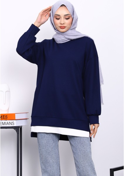 Lacivert Bisiklet Yaka Yan Fermuarlı Tunik modelleri
