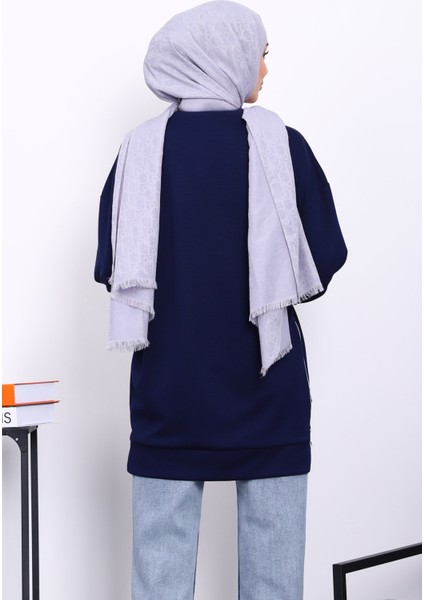 Lacivert Bisiklet Yaka Yan Fermuarlı Tunik fırsatları