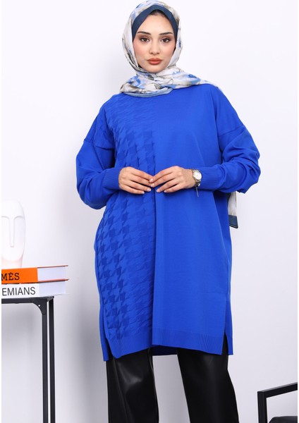 Saks Mavi Soğuk İplik Merserize Triko Tunik