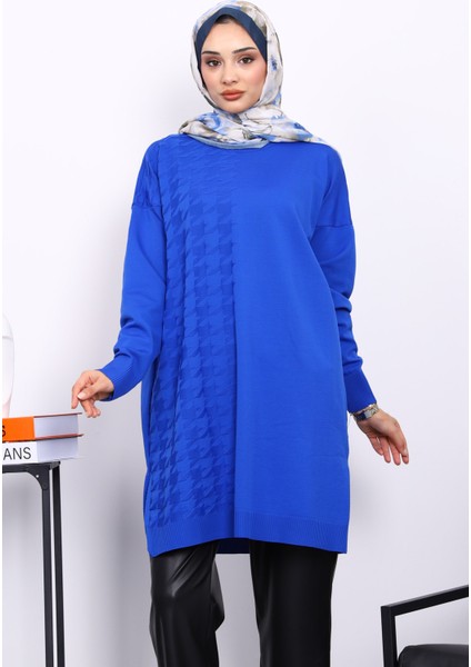 Saks Mavi Soğuk İplik Merserize Triko Tunik modelleri