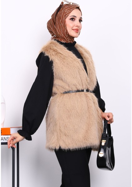 Bisküvi Kemerli Astarlı Kürk Yelek modelleri