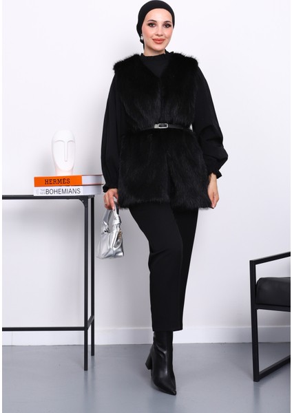 Siyah Kemerli Astarlı Kürk Yelek fiyatları
