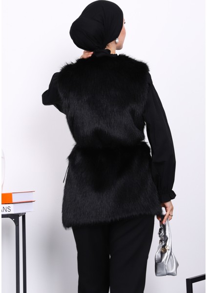 Siyah Kemerli Astarlı Kürk Yelek fırsatları