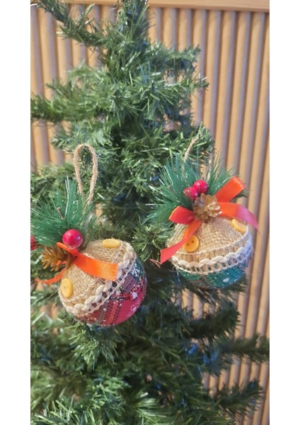 Yılbaşı Ağacı Süsü 6 cm Cici Süslü Küre Top Süs Parlak Süs Büyük Küre 2li