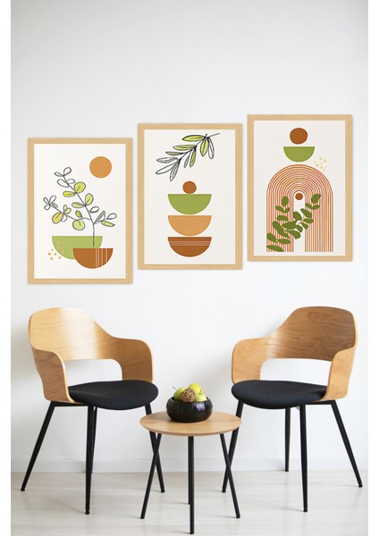 🌿 Zeytin Dalı ve Geometrik Formlu Modern 3’lü Tablo Seti – Ahşap Çerçeve Görünümlü🌟 CRVS1166 13 x 17 modelleri