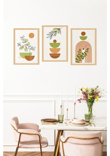 🌿 Zeytin Dalı ve Geometrik Formlu Modern 3’lü Tablo Seti – Ahşap Çerçeve Görünümlü🌟 CRVS1166 13 x 17 fırsatları
