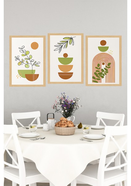 🌿 Zeytin Dalı ve Geometrik Formlu Modern 3’lü Tablo Seti – Ahşap Çerçeve Görünümlü🌟 CRVS1166 13 x 17 indirimleri