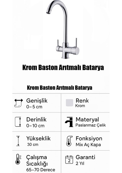 Baston Arıtmalı Batarya Sıcak Soğuk Arıtma Girişli Mutfak Eviye Bataryası - 2 Yıl Garantili fırsatları