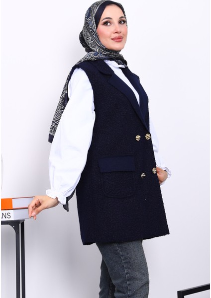 Lacivert Düğmeli Buklet Yelek modelleri