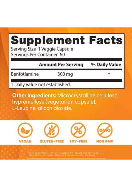 Benfotiamine 300 With Benfopure, Helps Maintain Healthy Glucose Metabolism, Non-Gmo, Vegan, Gluten Free, Soy Free, 300 Mg, 60 Veggie Caps modelleri