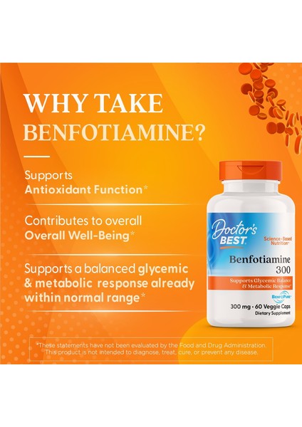 Benfotiamine 300 With Benfopure, Helps Maintain Healthy Glucose Metabolism, Non-Gmo, Vegan, Gluten Free, Soy Free, 300 Mg, 60 Veggie Caps fırsatları