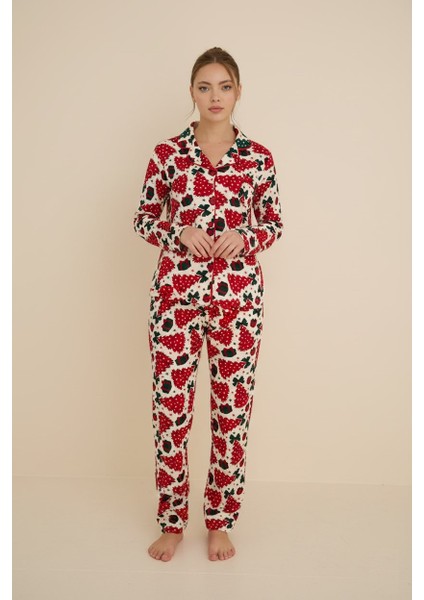 Kadın Gömlek Yaka Önden Düğmeli Saten Biyeli Göğüs Cepli Ince Süet Kışlık Uzun Kol Pijama Takımı fırsatları