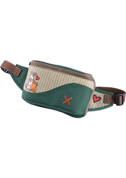 Yeşil Kedi & Köpek Desenli Kanvas Unisex Göğüs ve Bel Çantası fırsatları