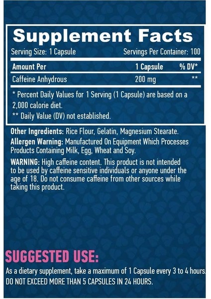 Caffeine 200 Mg 100 Caps fiyatları