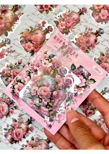 Blooming Bottles–çiçekli Parfüm Şişesi Temalı Sticker Seti 30 Adet/bullet Journal/etiket/çıkartma