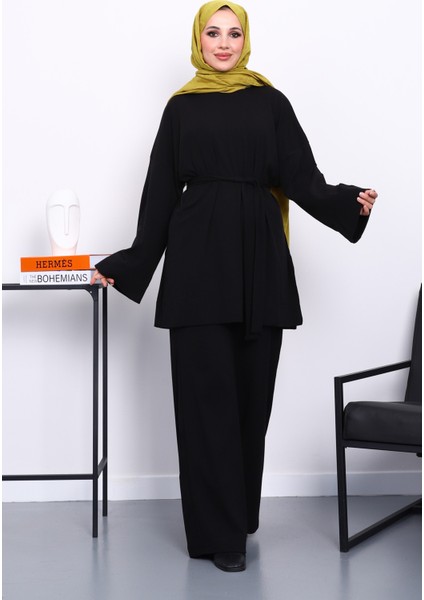 Siyah Bisiklet Yaka Yan Yırtmaçlı Takım fiyatları