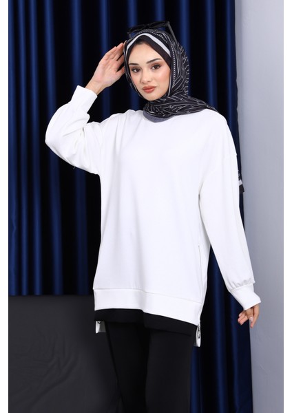 Ekru Bisiklet Yaka Yan Fermuarlı Tunik modelleri
