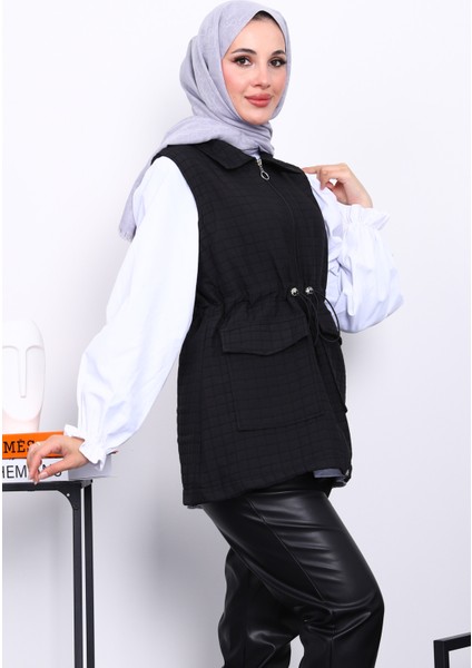 Siyah Fermuarlı Kapitone Yelek modelleri