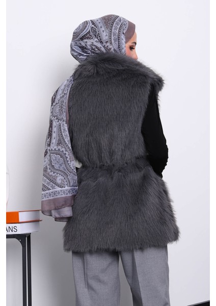 Füme Astarlı Kemerli Kürk Yelek fırsatları