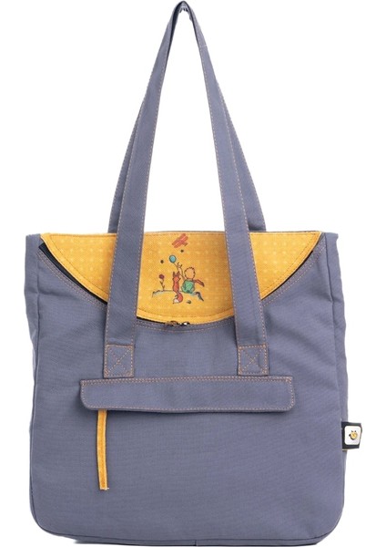 Gri Küçük Prens Desenli Canvas Kumaş Omuz Çantası