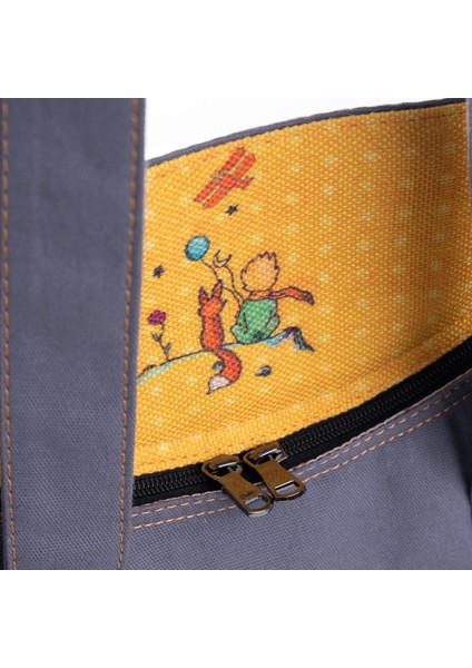 Gri Küçük Prens Desenli Canvas Kumaş Omuz Çantası modelleri