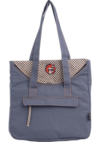 Gri Rakun Desenli Canvas Kumaş Omuz Çantası