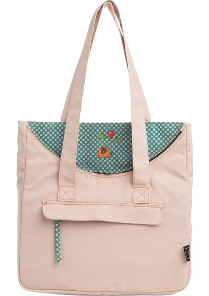 Krem Fil Desenli Canvas Kumaş Omuz Çantası