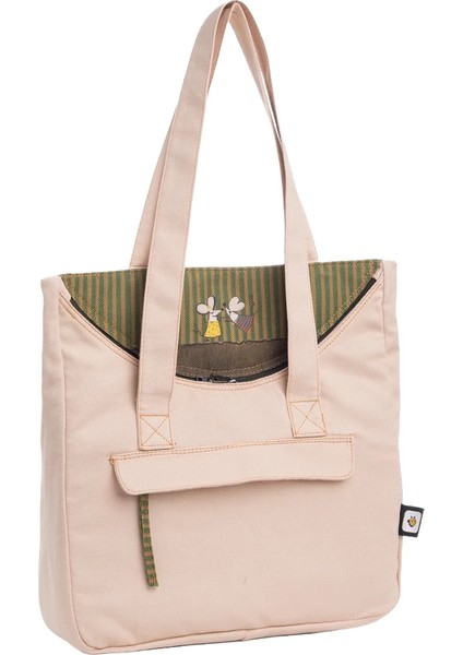 Krem Fil Desenli Canvas Kumaş Omuz Çantası fiyatları