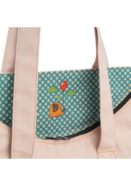 Krem Fil Desenli Canvas Kumaş Omuz Çantası modelleri