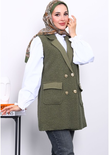 Haki Düğmeli Buklet Yelek modelleri