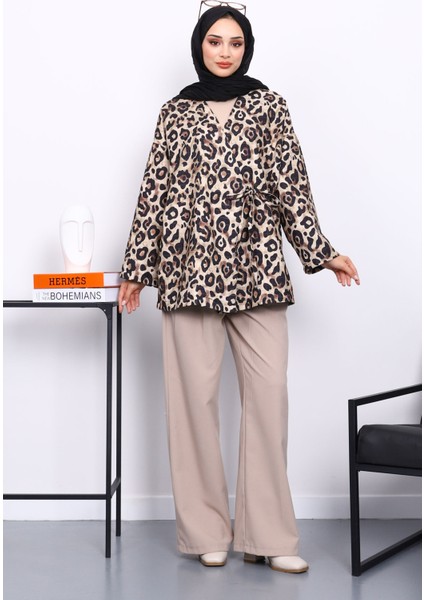 Vizon Etnik Desenli Yan Bağlamalı Kimono Ceket fiyatları