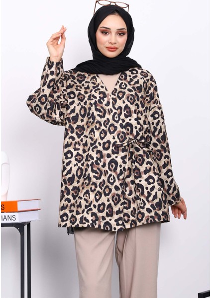 Vizon Etnik Desenli Yan Bağlamalı Kimono Ceket modelleri