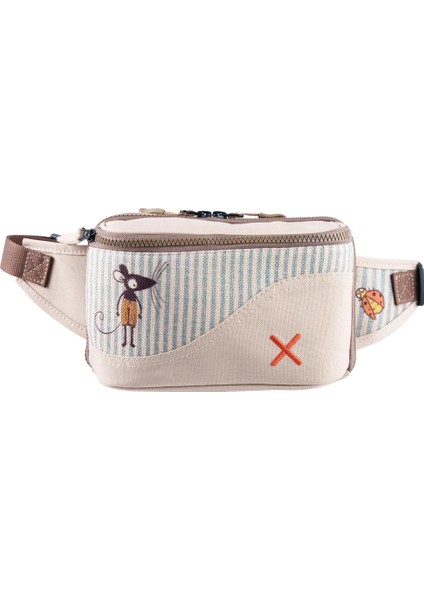 Krem Rengi Fare Desenli Kanvas Unisex Göğüs ve Bel Çantası