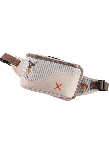 Krem Rengi Fare Desenli Kanvas Unisex Göğüs ve Bel Çantası modelleri