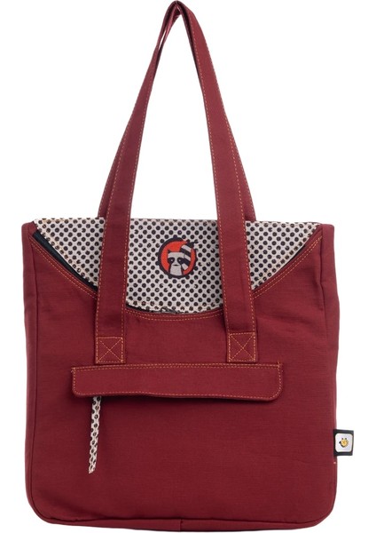 Bordo Rakun Desenli Canvas Kumaş Omuz Çantası